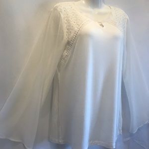 Dana Buchman Cream Blouse See Thru Sleeves Size M